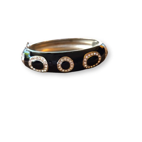 Lia Sophia Black Enameled Rhinestone Clamper Bangle - Picture 6 of 9